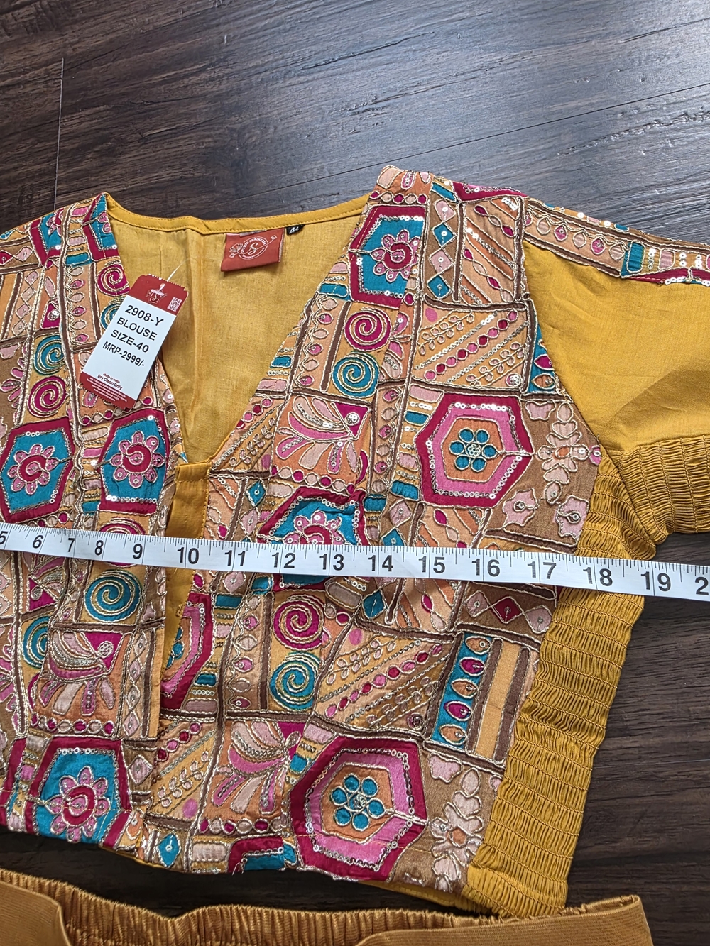 Indian Embroidered 2 Pc Set Crop Top Pants Gold Boho Festival Women's XL NWT - Picture 3 of 7